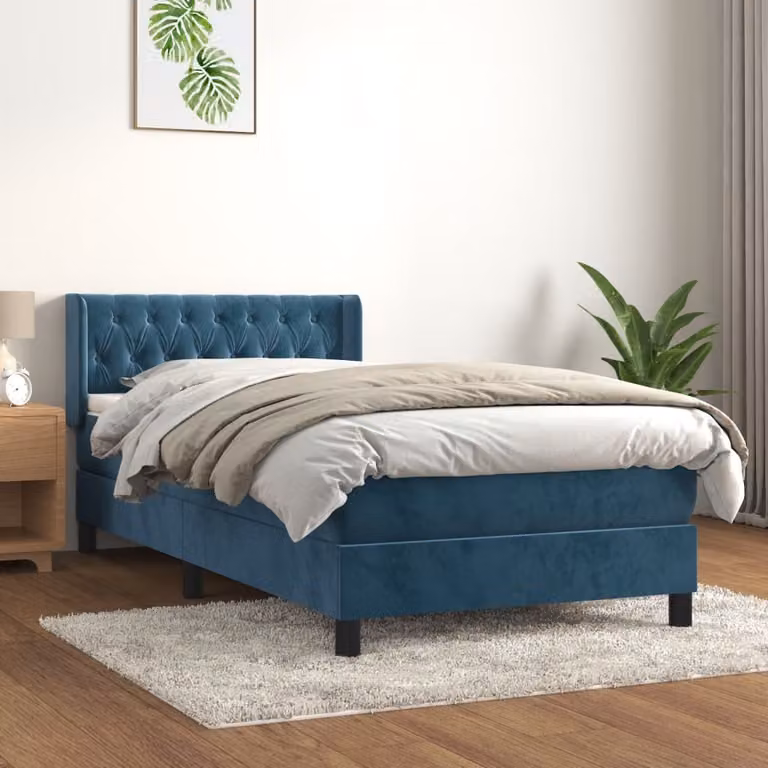 Maison Exclusive - Giroletto a Molle con Materasso Blu Scuro 100x200 cm in Velluto