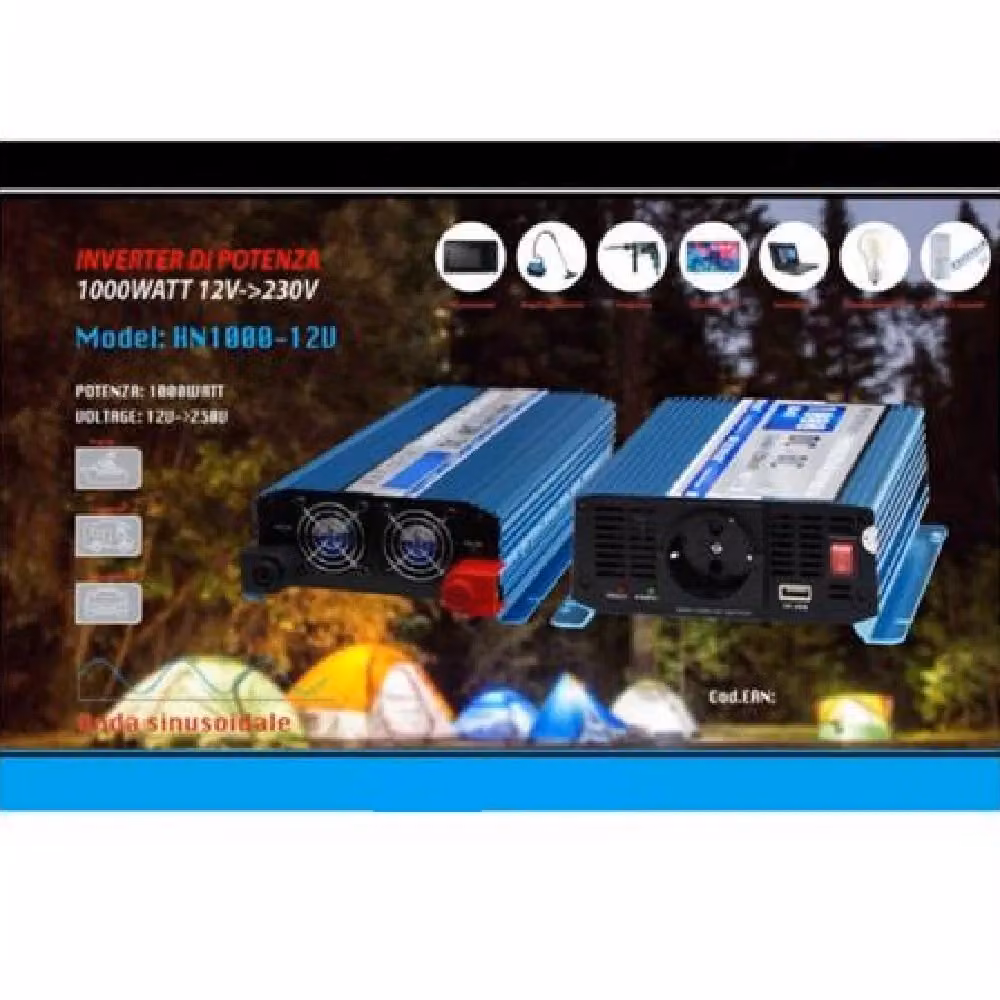 Inverter Maxtech HN1000-12V da 12V a 230V per Camper e Auto, 1000W, Onda Sinusoidale, Blu – 2