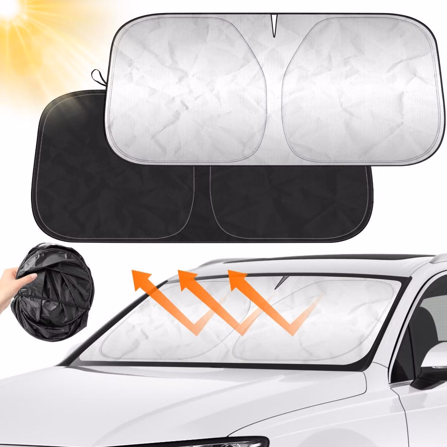 Parasole per auto, parabrezza, 142x80 cm, protezione UV, protezione dal calore, pieghevole
