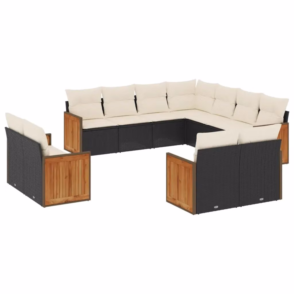 Set di Divani da Giardino Moderno VIDAXL in Polyrattan Nero con 11 Cuscini – 2