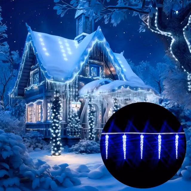 Luci di Natale Monzana con 80 Stalattiti LED Blu, Lunghezza 13 m