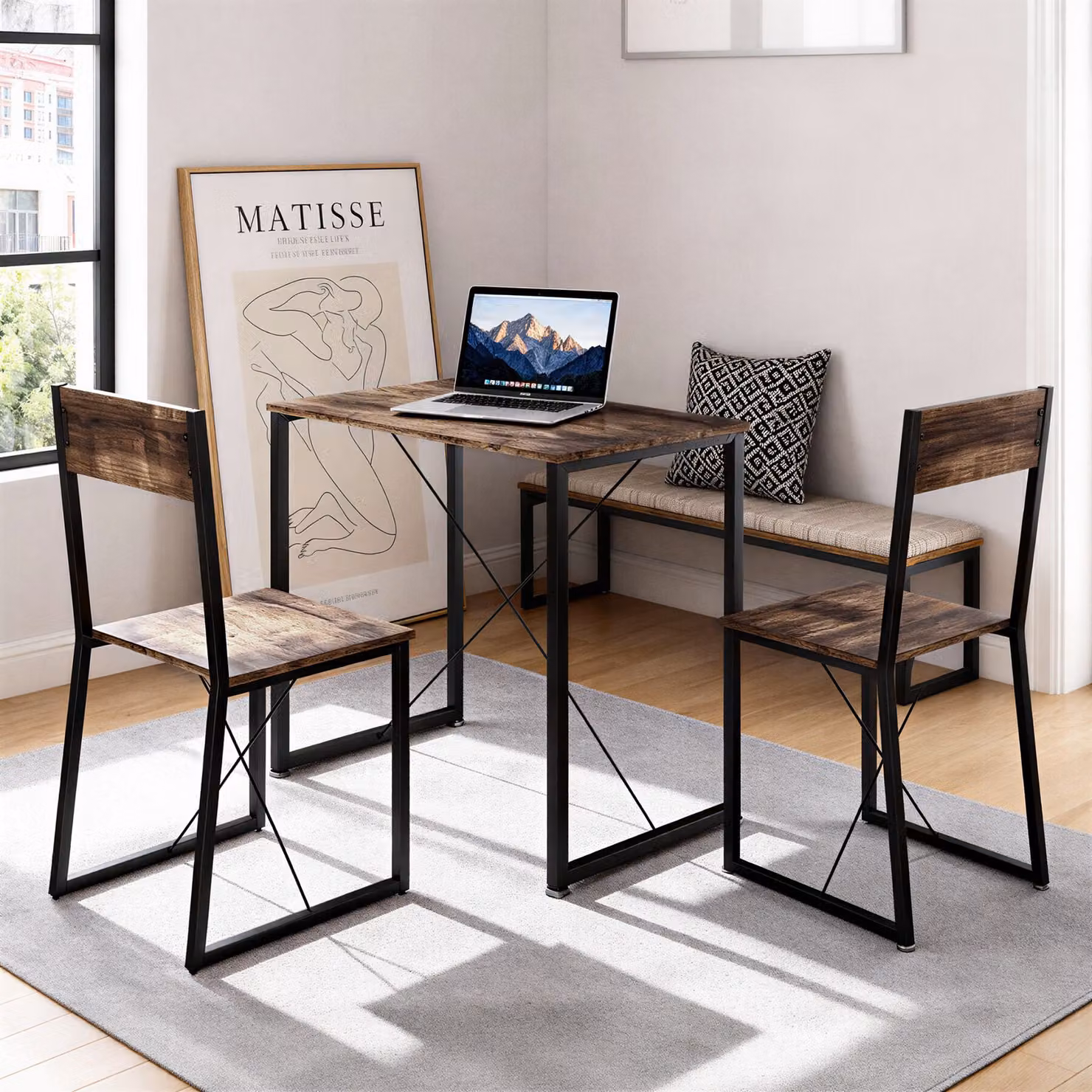 Set di tavolo e sedie TecTake GmbH in stile industriale, colore nero e marrone, con piano rettangolare in MDF laminato e struttura regolabile in altezza – 2