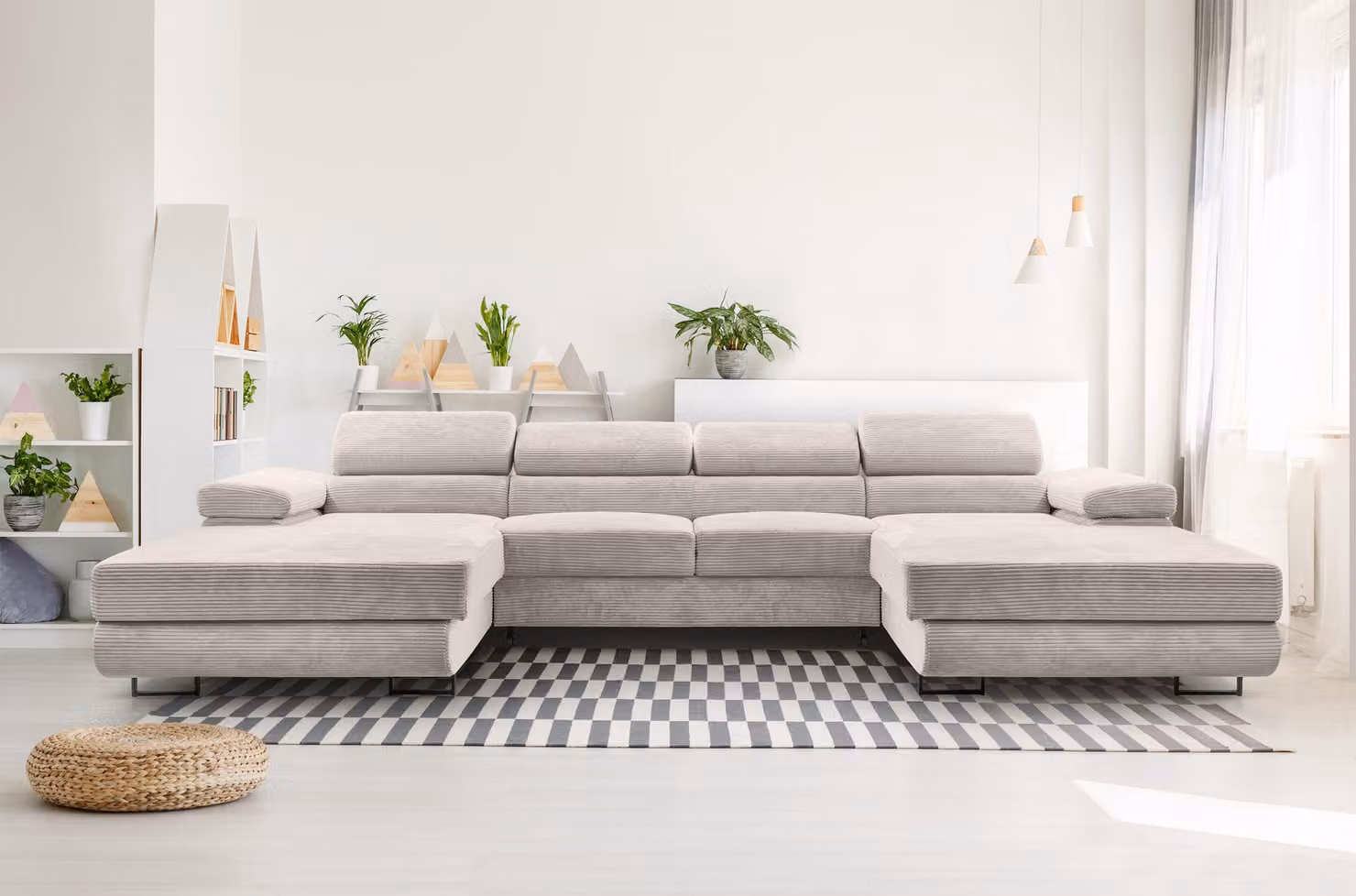 AX LIVING Divano a U con funzione letto - Arborio U 352 cm in bianco