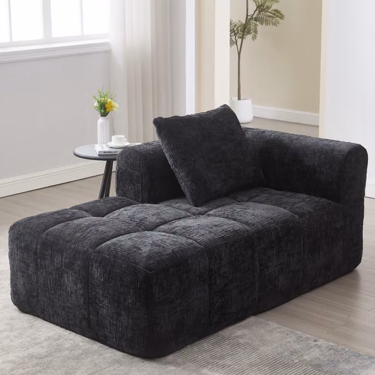 LVHOM Chaise longue divano letto con cuscini, poltrona lounge, poltrona reclinabile, poltrona singola con tasca laterale, divano funzione letto, poltrona per soggiorno, nero
