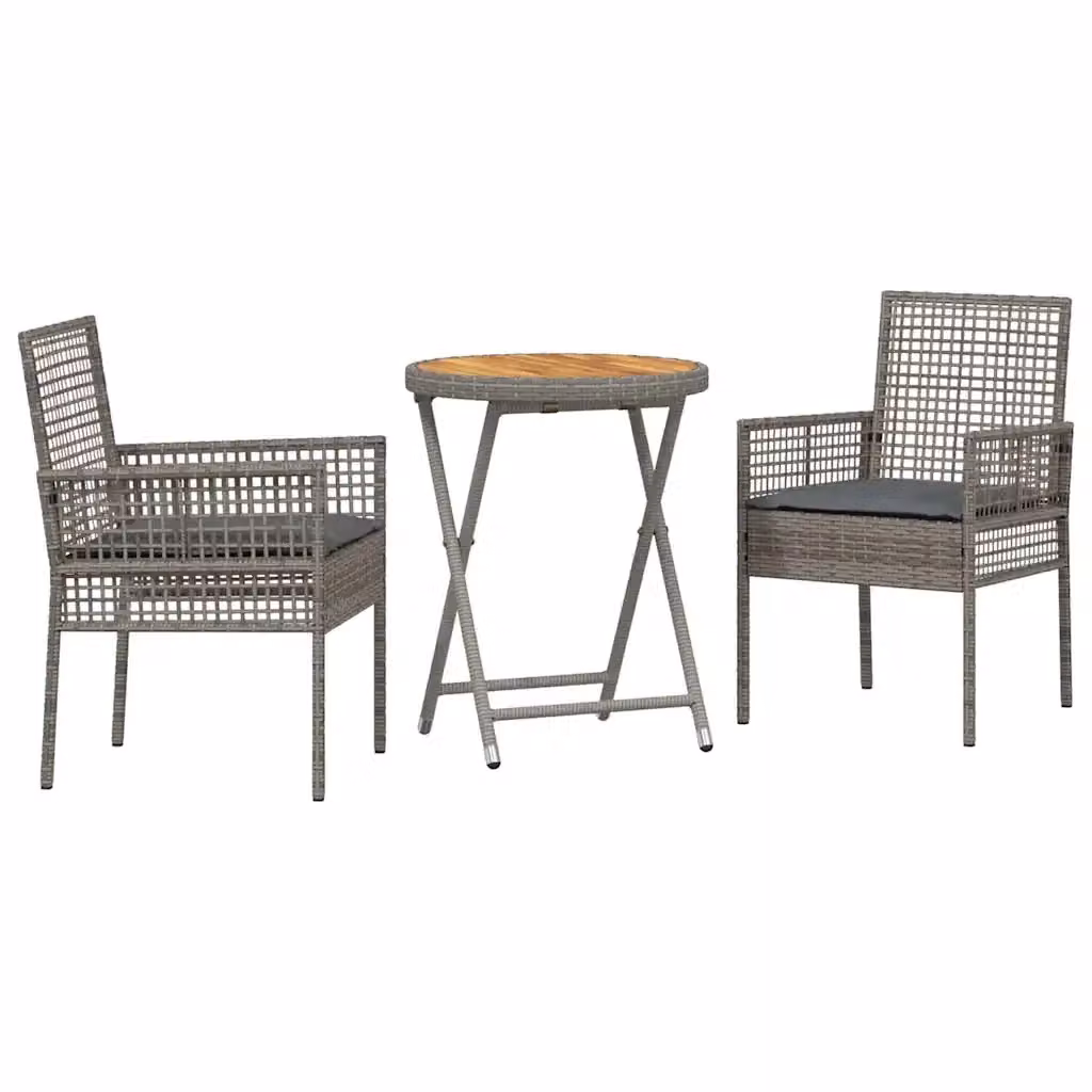Set Bistro da Giardino 3 pz vidaXL in Polyrattan e Legno di Acacia Grigio – 2