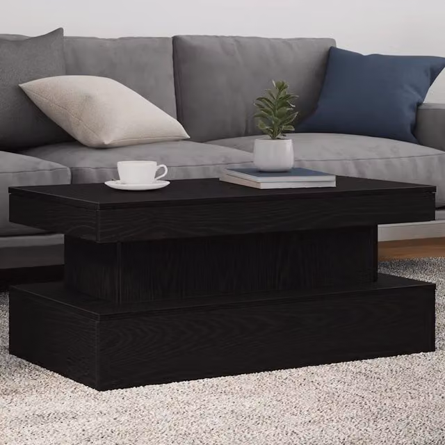 Tavolino da Soggiorno con Luci LED-Tavolino da Salotto-Tavolo Rovere Nero 90x50x40 cm 492907