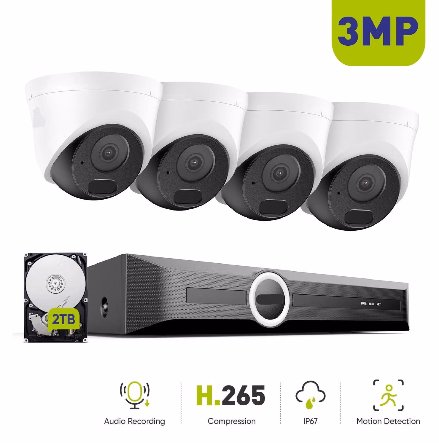 Kit di telecamere di sicurezza da 3MP - Sistema di telecamere IP - Telecamere di videosorveglianza - Registratore NVR - Sistema di videosorveglianza