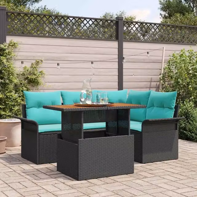 Set Divano da Giardino 5 pz Nero Poly Rattan 3358069
