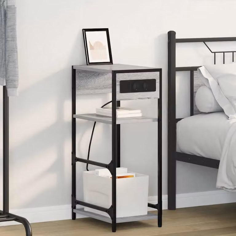 Armadio da notte vidaXL in stile rustico, Grigio Sonoma e Nero, L 40 cm x P 27 cm x H 76 cm