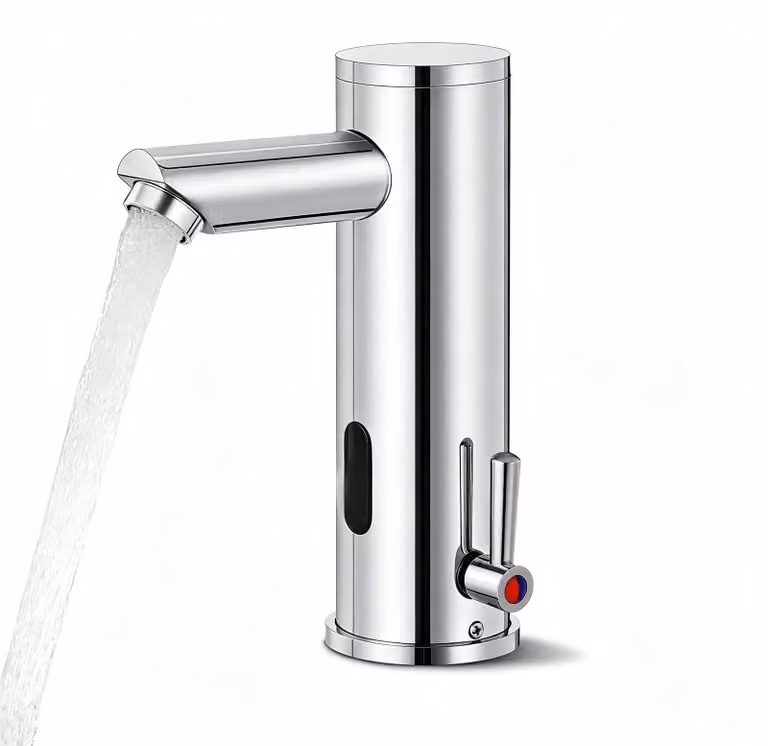 Rubinetto automatico per lavabo, a infrarossi, monoblocco, in ottone massiccio, cromato