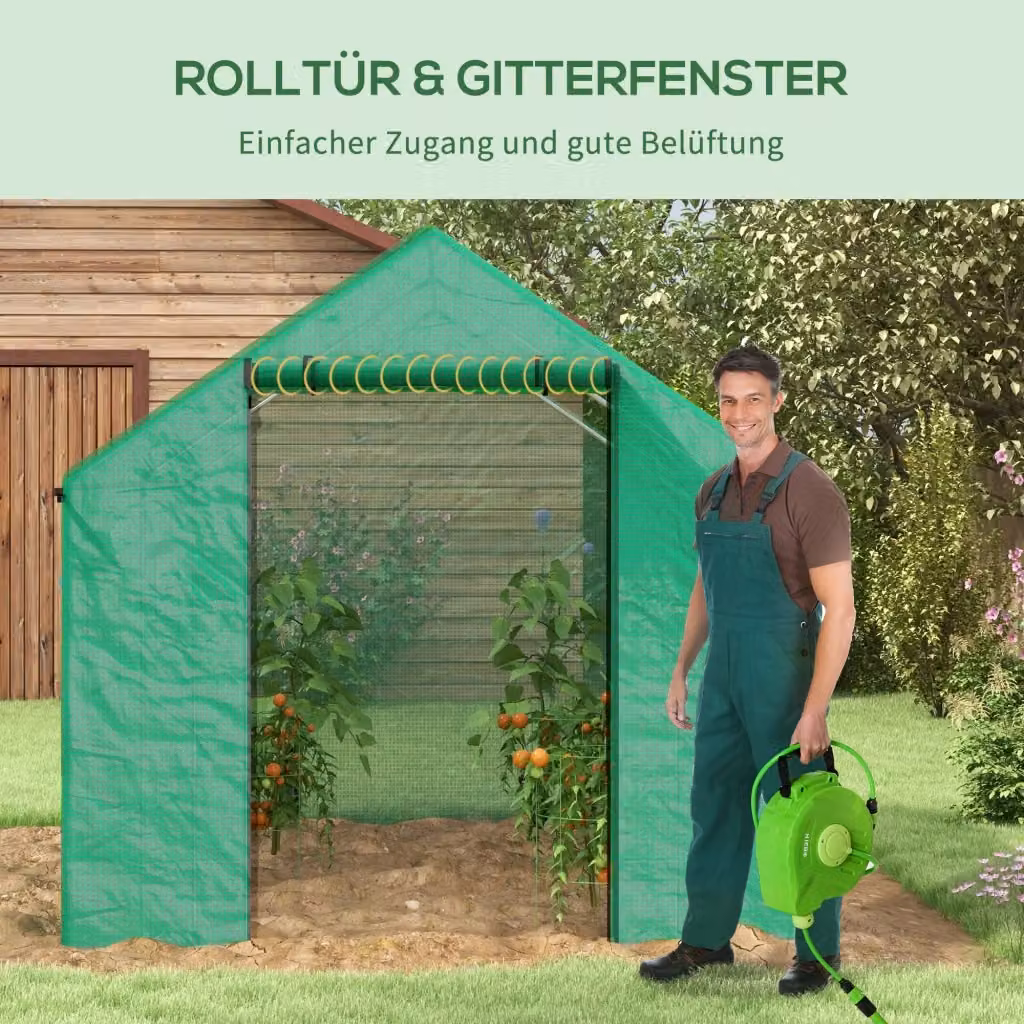 Serra a tunnel REDOM verde con porta a rullo e 4 finestre, L/P/H: 300 x 200 x 200 cm – 2