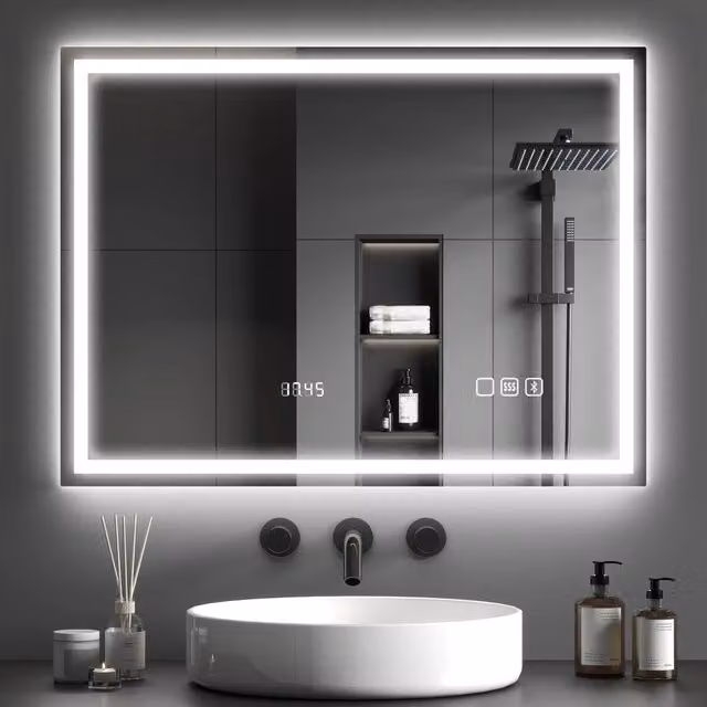 Specchio da Bagno Zephmum con LED e Bluetooth, Funzione Antinebbia e Touch Control, Argento, L: 60 cm x H: 80 cm