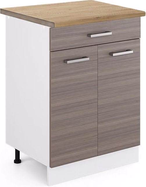 Mobiletto base per cucina R-Line Grigio nobile/Bianco 60 cm con cassetto, PL Rovere Vicco