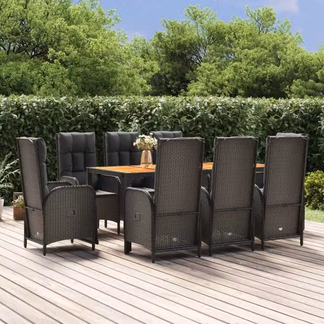 Set da pranzo da giardino moderno vidaXL in polyrattan e legno di acacia nero, 9 pezzi – 1