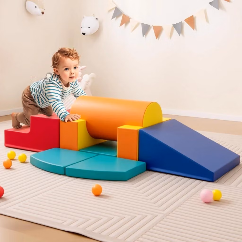 Set di 10 giocattoli da arrampicata in schiuma morbida per bambini, blocchi da costruzione creativi colore arancione – 2