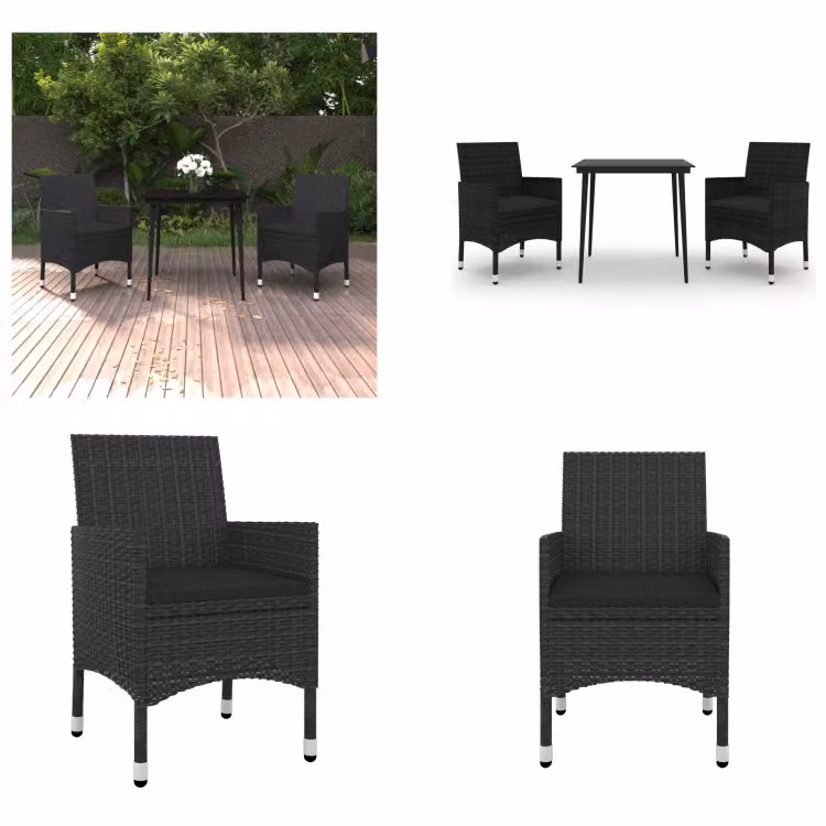 vidaXL Set da pranzo da giardino 3 pezzi con cuscini in polirattan e vetro - Set da pranzo da giardino - Set da pranzo da giardino - Set da pranzo da esterno - Tavolo e sedie da giardino