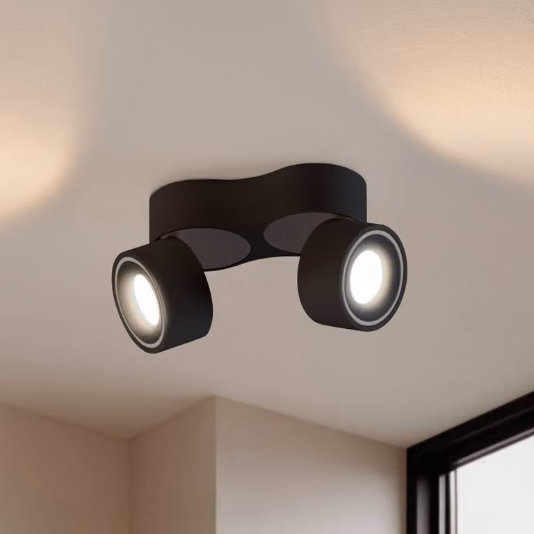 Faretto da soffitto LED Arcchio Rotari, 1960 lm, a 2 luci, nero Rotari Arcchio, dimmerabile, Nero, Soggiorno / Sala da pranzo, Alluminio, Moderno