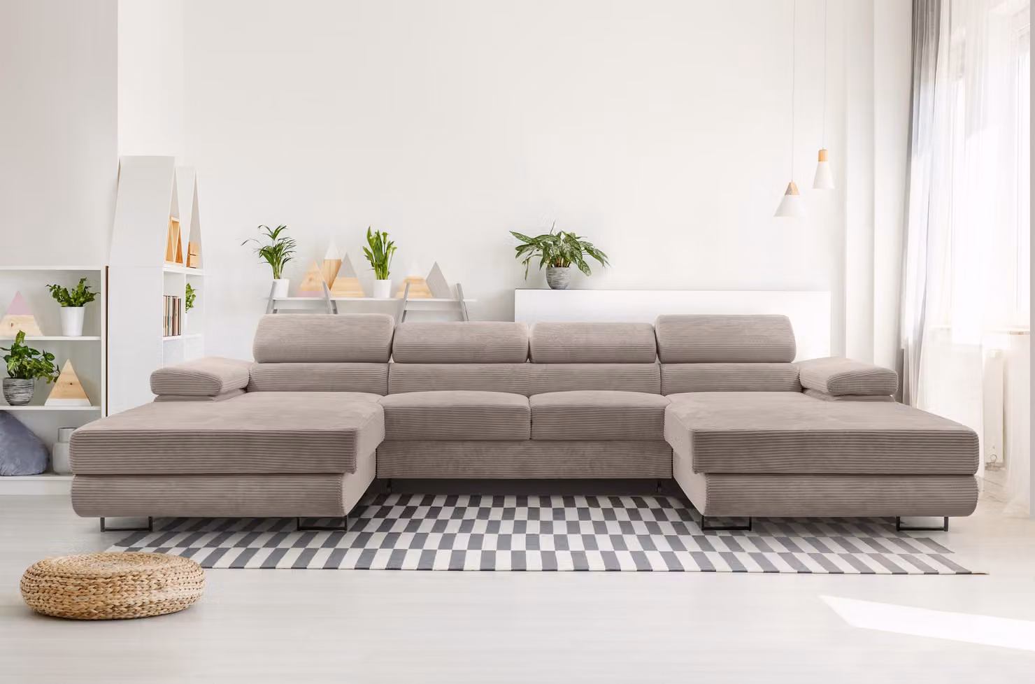 AX LIVING Divano a U con funzione di riposo - Arborio U 352 cm in beige