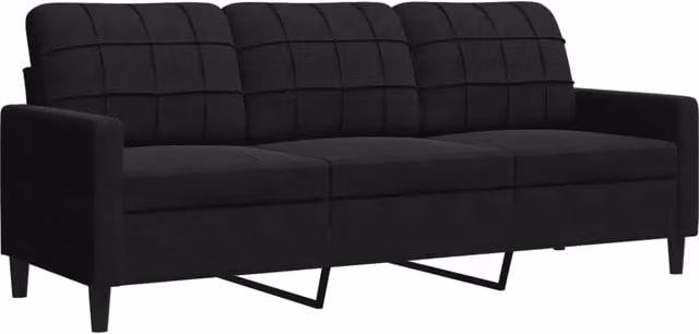 Divano moderno da soggiorno in velluto nero con struttura in metallo L: 197 cm, P: 80 cm, H: 77 cm