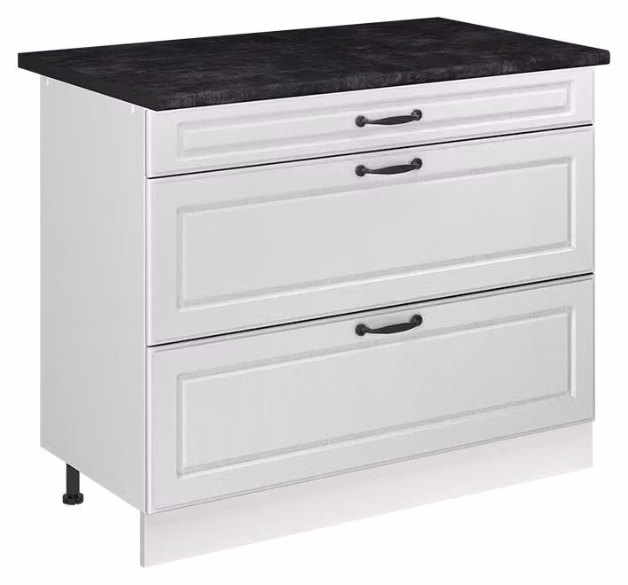Mobiletto base per cucina Vicco R-Line Bianco country/Bianco 100 cm piano di lavoro Antracite, Model 71520