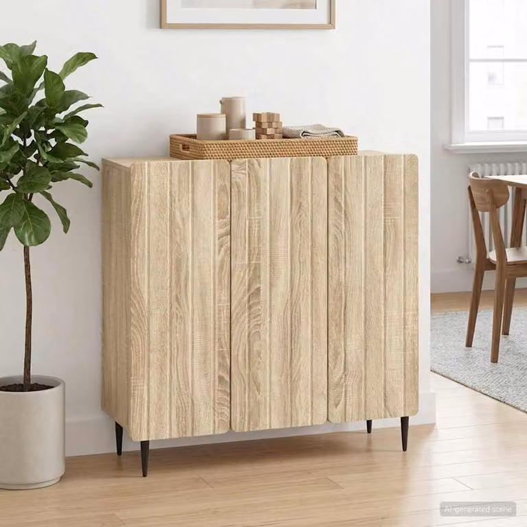Credenza moderna vidaXL in legno ingegnerizzato e metallo, colore rovere sonoma, L 89 x P 34,5 x H 82 cm