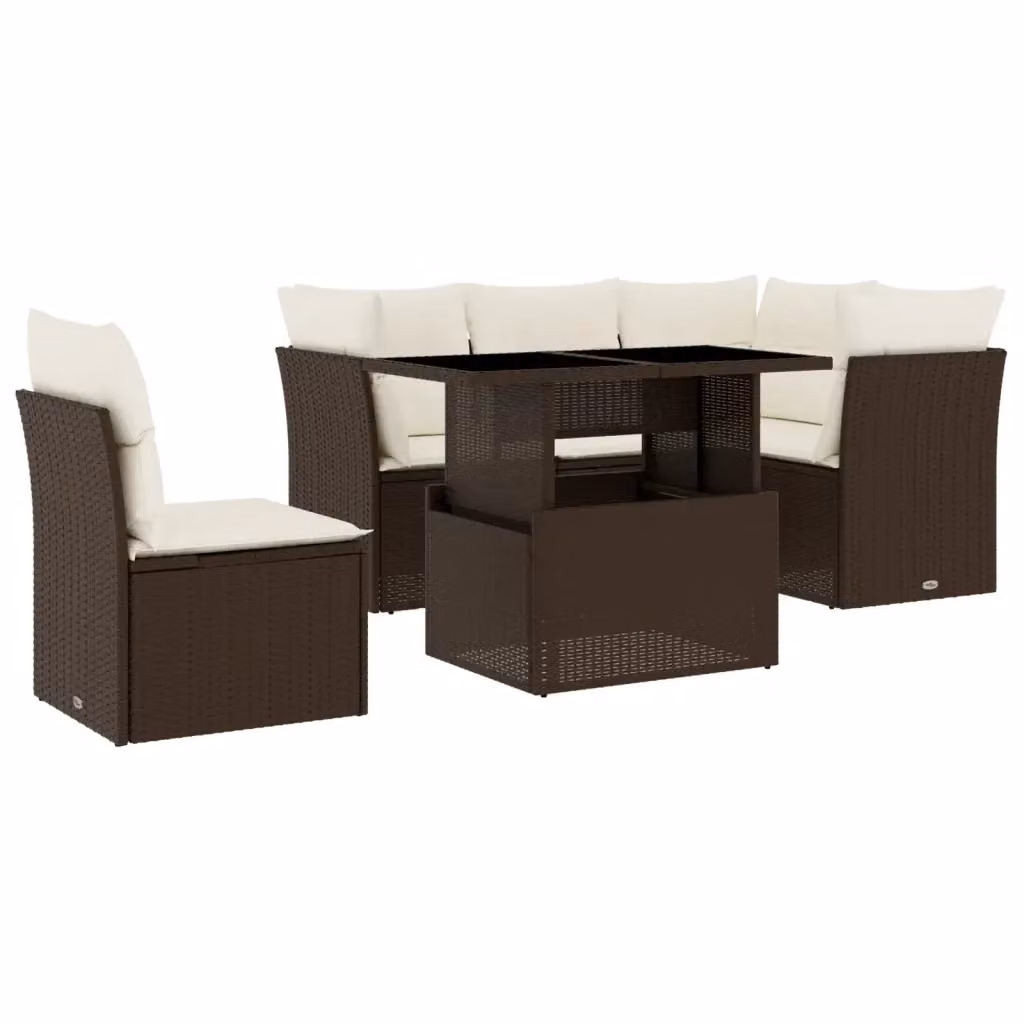 Set Divano da Giardino vidaXL 6 Pezzi a Forma di L con Cuscini Marrone e Bianco in Polyrattan e Metallo – 2