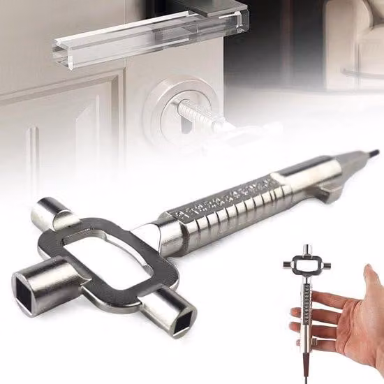 set di 2 chiavi universali da cantiere - Chiave architettonica 6 in 1 - Con calibro per cilindri - Per cilindri a innesto - Lega di zinco - Argento - Utensile.