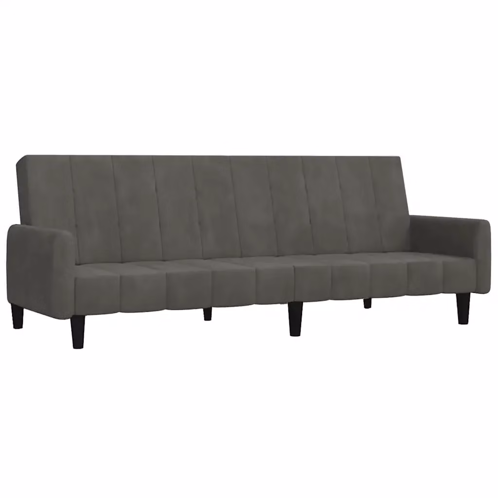 Divano Letto Click-Clack vidaXL in Velluto Grigio con Struttura in Legno Solido e Poggiatesta Regolabile – 2
