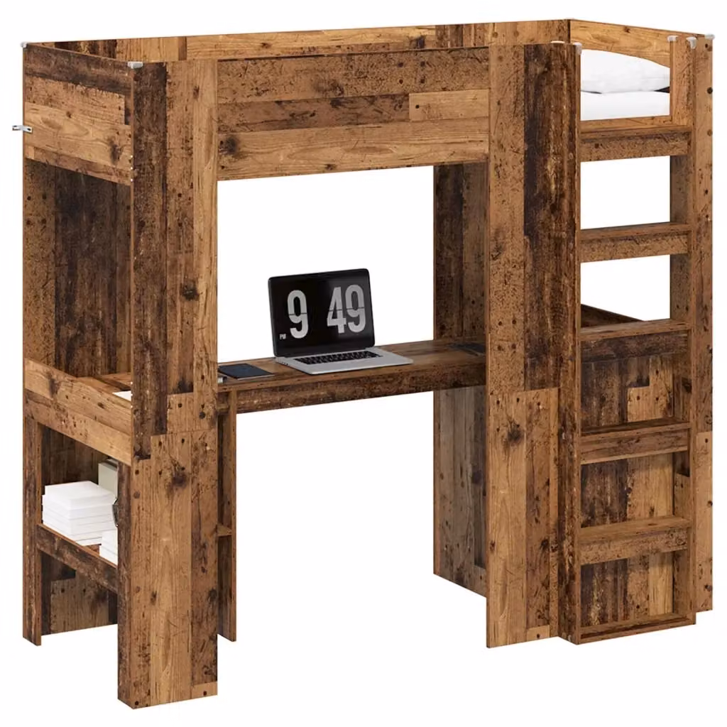 vidaXL Struttura letto a castello con scrivania e scomparti laterali in legno marrone H: 193,0 cm, L: 175,0 cm, P: 80,0 cm – 2