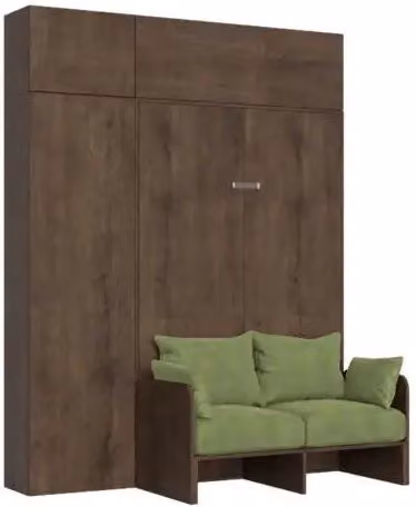 Letto matrimoniale a scomparsa Kentaro Itamoby con divano e mobili, colore noce e verde, L/P: 140 x 190 cm – 1