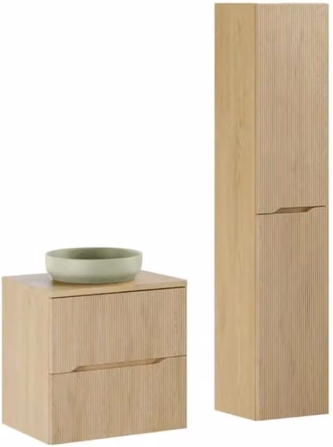 Set bagno Meublorama Natura composto da mobile sottolavabo, piano, lavabo da appoggio rotondo verde e colonna, H: 95 cm, L: 60 cm