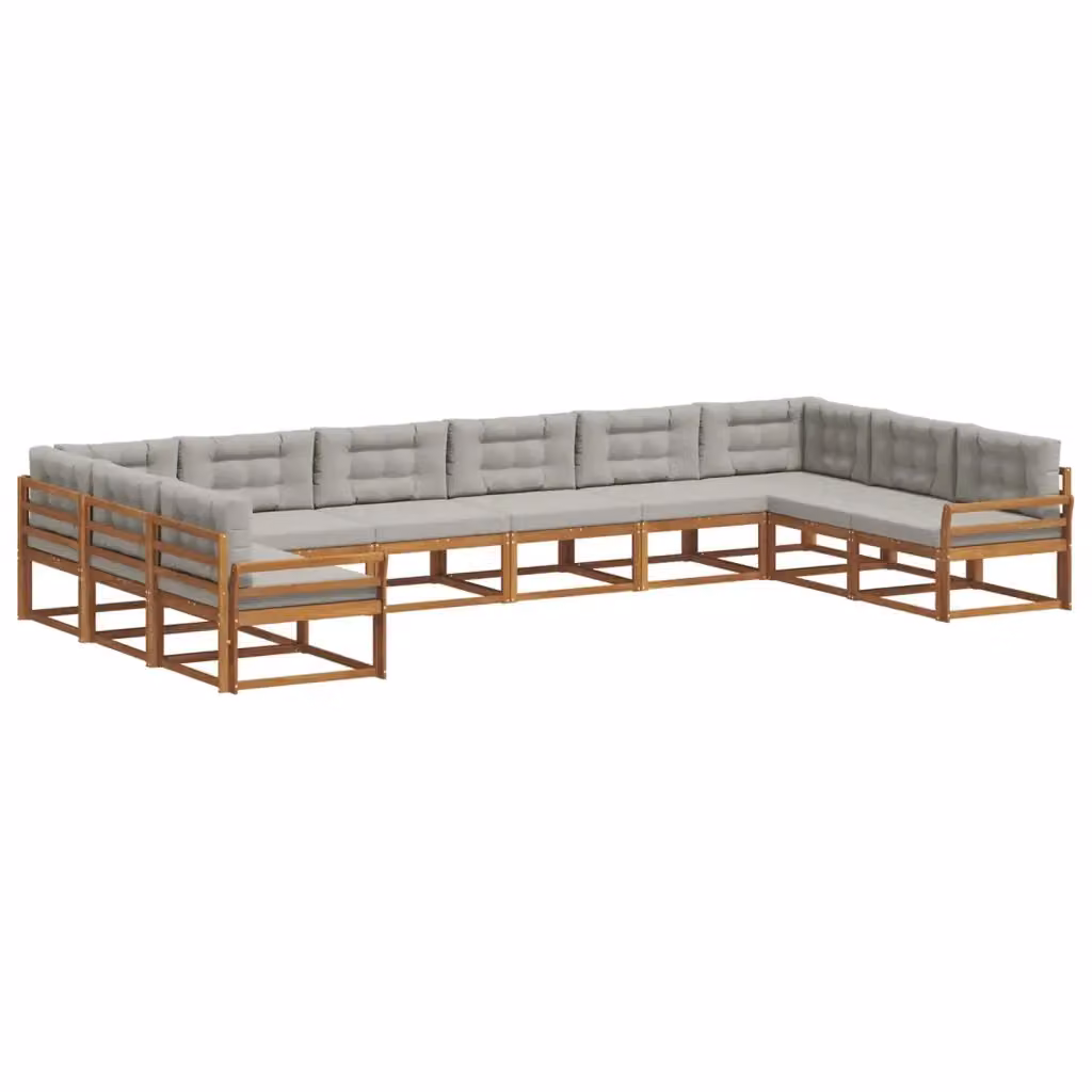 Set di divani da esterno a L vidaXL in legno di acacia con cuscini beige e grigio – 2