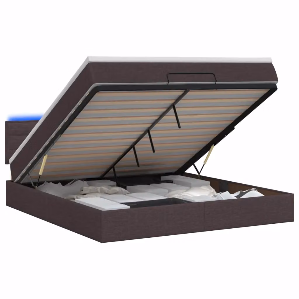 Letto Ottomano con Materasso Ibrido e Illuminazione LED vidaXL, Marrone, L: 140 cm, P: 200 cm, H: 88 cm – 2