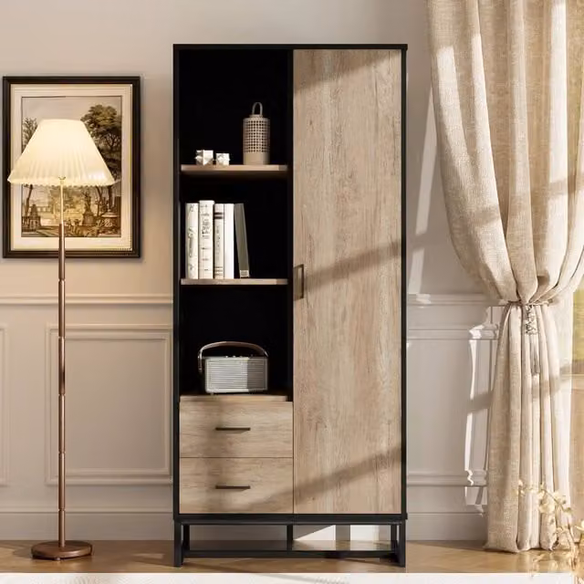 Highboard con Ante e Cassetti ¨C MINIMAL ¨C Legno con Cornice Nera, 80x40x180 cm