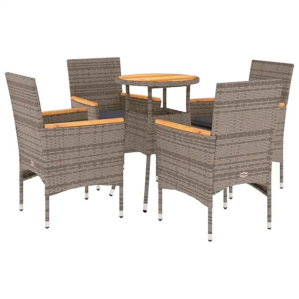 Set Pranzo da Giardino vidaXL in Polyrattan e Legno di Acacia con 5 Cuscini Grigi – 2