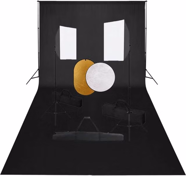 Kit professionale per studio fotografico con 2 softbox bianchi, fondale e riflettore con treppiede in metallo e altezza regolabile
