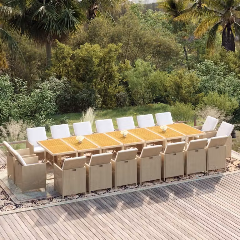 The Living Store Set da pranzo da giardino 19 pezzi con cuscini in polyrattan beige