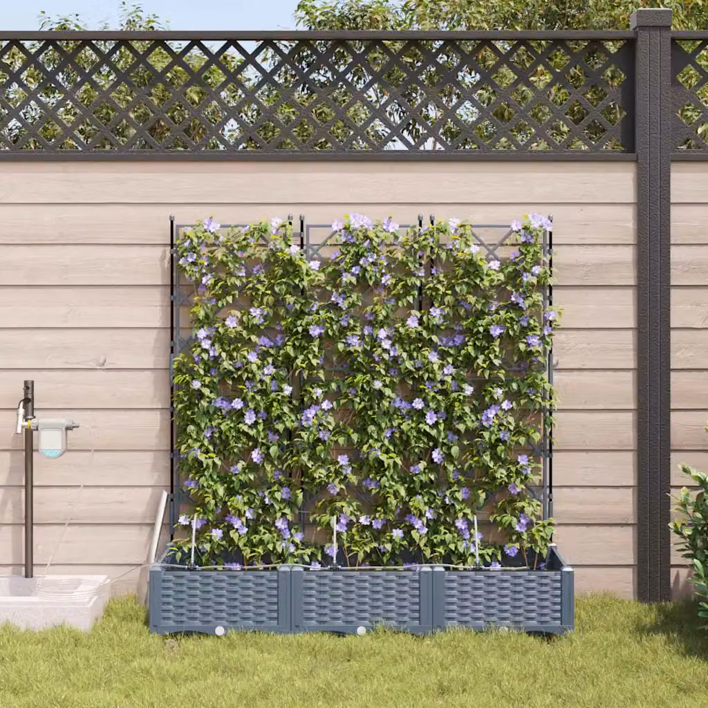 Set di 3 vasi da giardino vidaXL in plastica Grigio Chiaro L: 120 cm, P: 40 cm, H: 126 cm