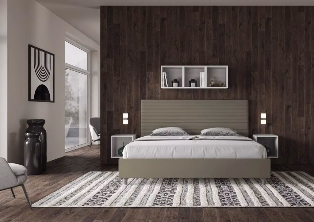 Letto matrimoniale king size con contenitore BS COM imbottito in similpelle color cappuccino L 230 cm x P 122 cm x H 205 cm – 2