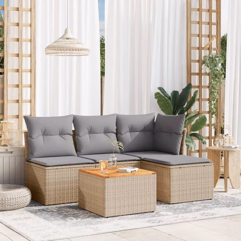 vidaXL Set Divano da Giardino 5 pz in Polyrattan con Cuscini Beige e Tavolino per Esterno