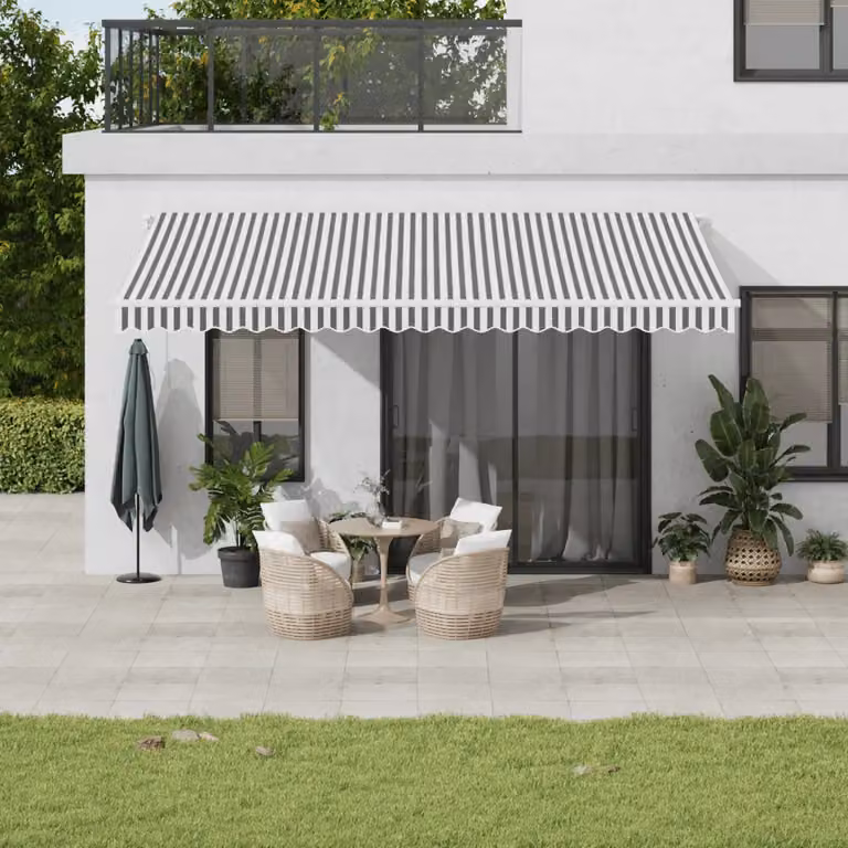 Tenda Sole Retrattile Automatica con Motore vidaXL, Colore Antracite e Bianco, L: 500 cm, P: 350 cm
