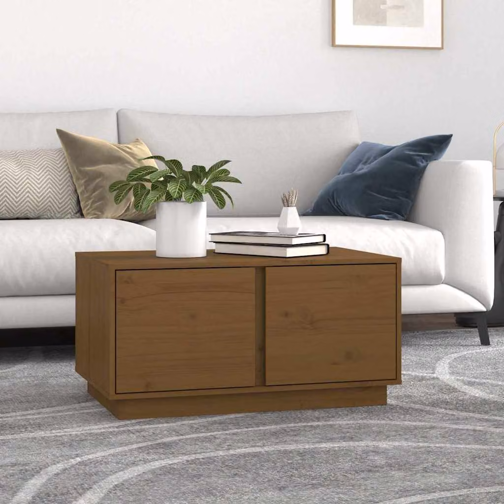 vidaXL Tavolino da Salotto in Legno di Pino Massello Rustico Marrone L: 80 cm, P: 50 cm, H: 40 cm