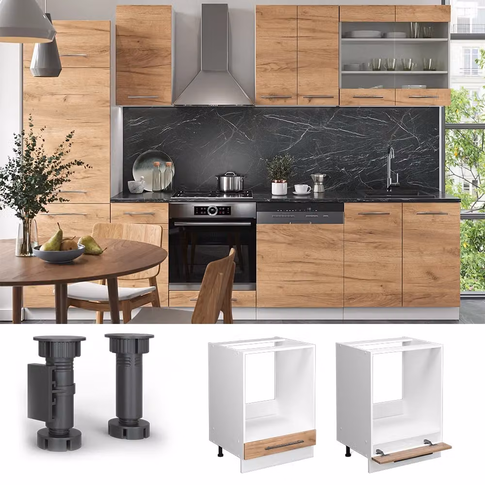 Mobile per forno da incasso Fame-Line Vicco Rovere dorato e Bianco, L: 60 cm – 2