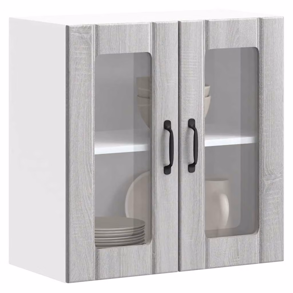 Pensile da cucina moderno vidaXL con ante in vetro, Grigio, L: 60 cm, H: 60 cm, P: 31 cm