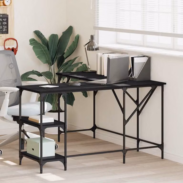Scrivania angolare nera vidaXL in legno e metallo L/P/H: 139 x 139 x 75 cm
