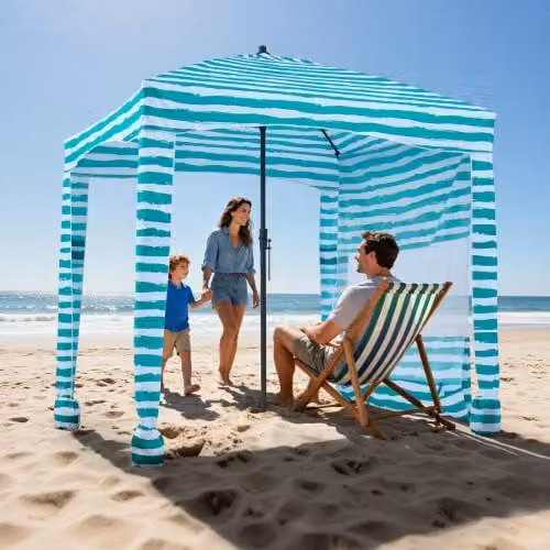 Tenda da spiaggia VEVOR con parete laterale e tasche per la sabbia, ombrellone parasole portatile regolabile in altezza, Verde con striature bianche, L/P/H: 183 x 183 x 229 cm