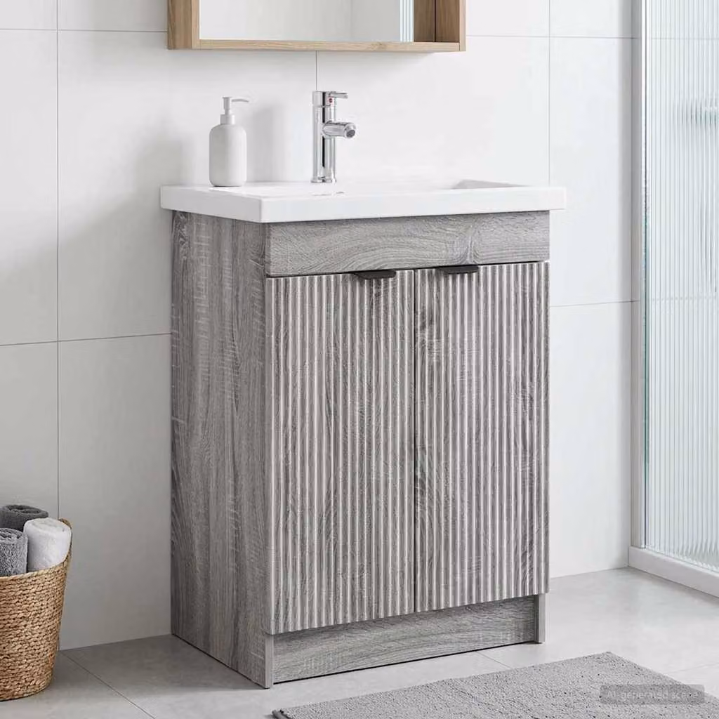 Mobiletto da bagno sotto il lavello vidaXL in stile moderno, colore grigio, con ante a cerniera e ripiani interni, L: 78,5 cm, P: 37,5 cm, H: 81,0 cm