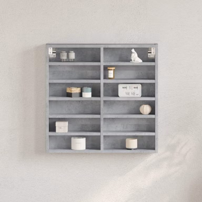 Armadietto Vetrina vidaXL Grigio con Ante in Vetro e Ripiani Interni, L: 60 cm, P: 8,5 cm, H: 58 cm