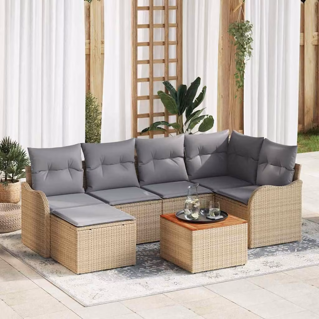 Maison Exclusive - Set Divano da Giardino 7 pcs Beige Poly Rattan