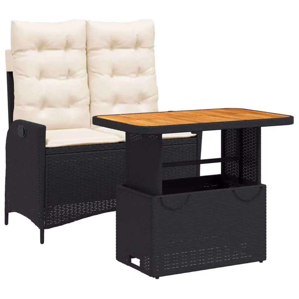 Set da Pranzo da Giardino vidaXL in Legno di Acacia e Polyrattan con Cuscini Nero e Marrone – 2